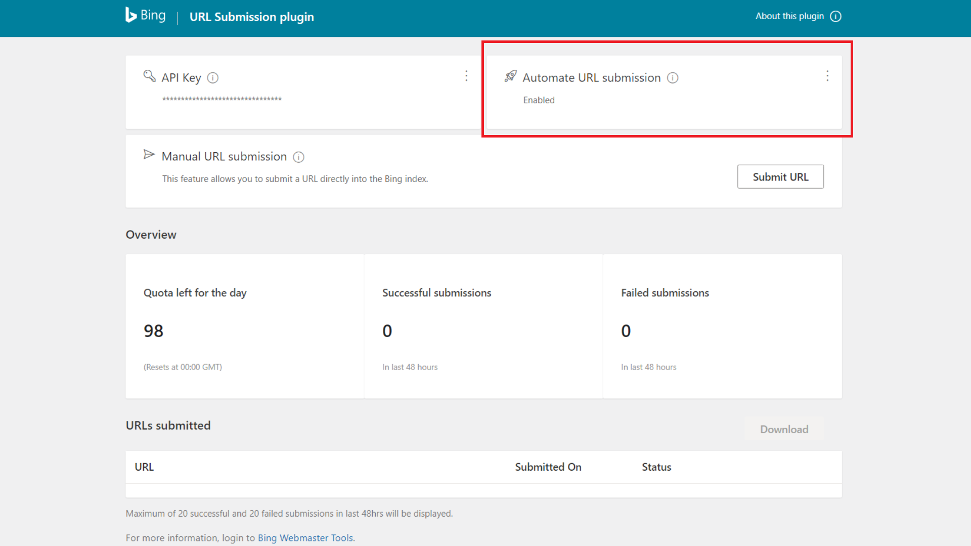Bing Webmaster Url Submission　automate URL 